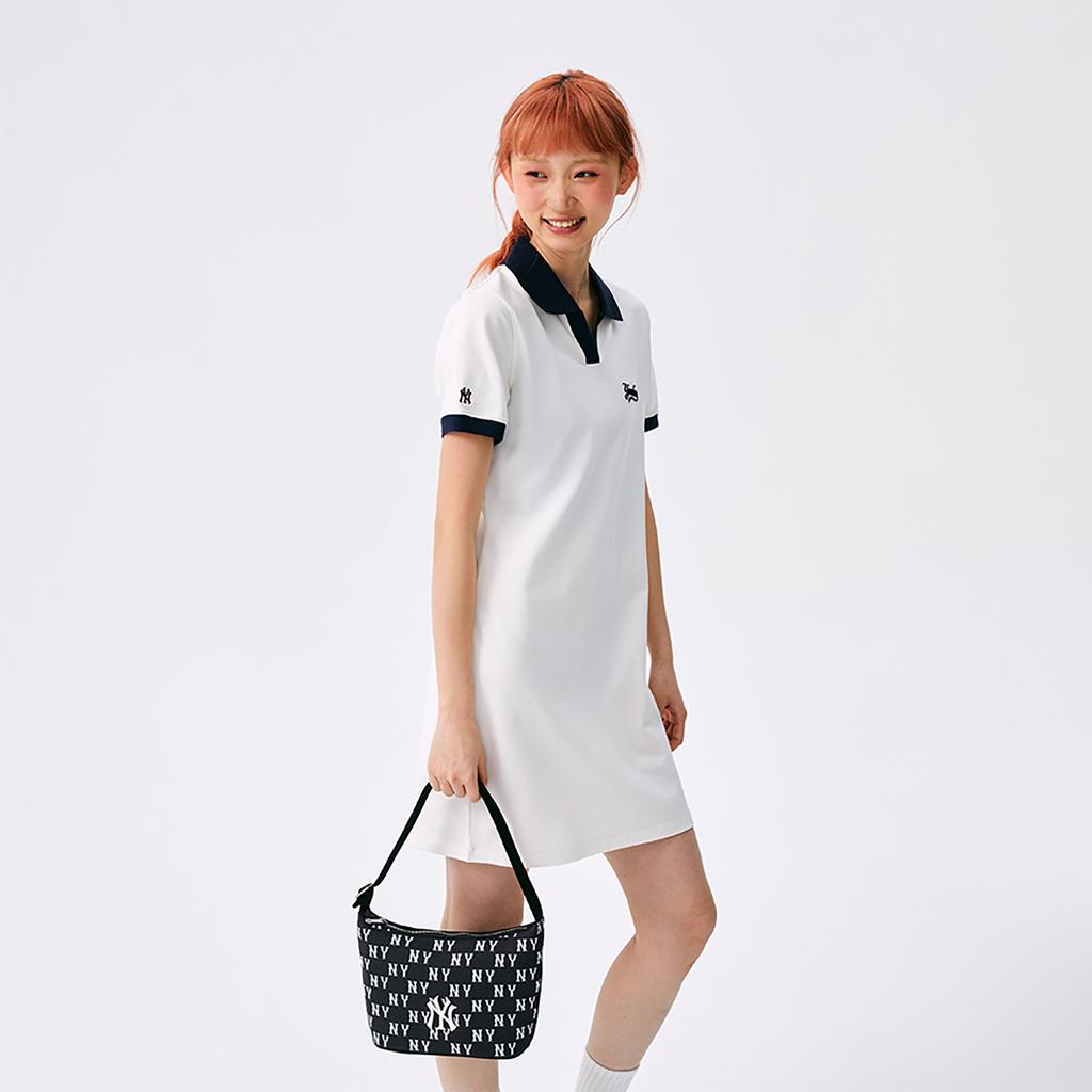 New MLB New York Yankees Basic Collection SS25 Short Sleeved Dress Women's White 3FOPB0253-50IVS