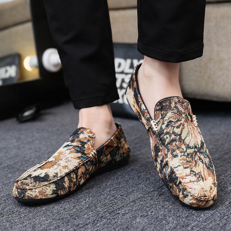 Fashion Sneakers Ethnic Style Canvas Summer Flower Printing Man Shoe Common Hiking Elegant On Sale Retro Low Price Casual Shoes for Men