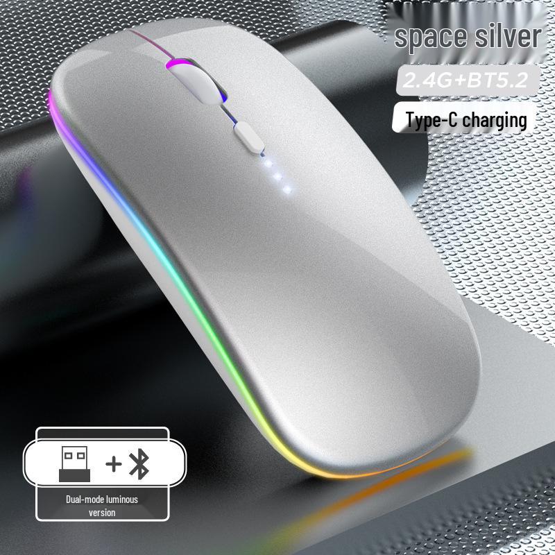 Wireless Dual-Mode Silent Bluetooth 2.4G Photoelectric Mouse with Rechargeable Power Display.