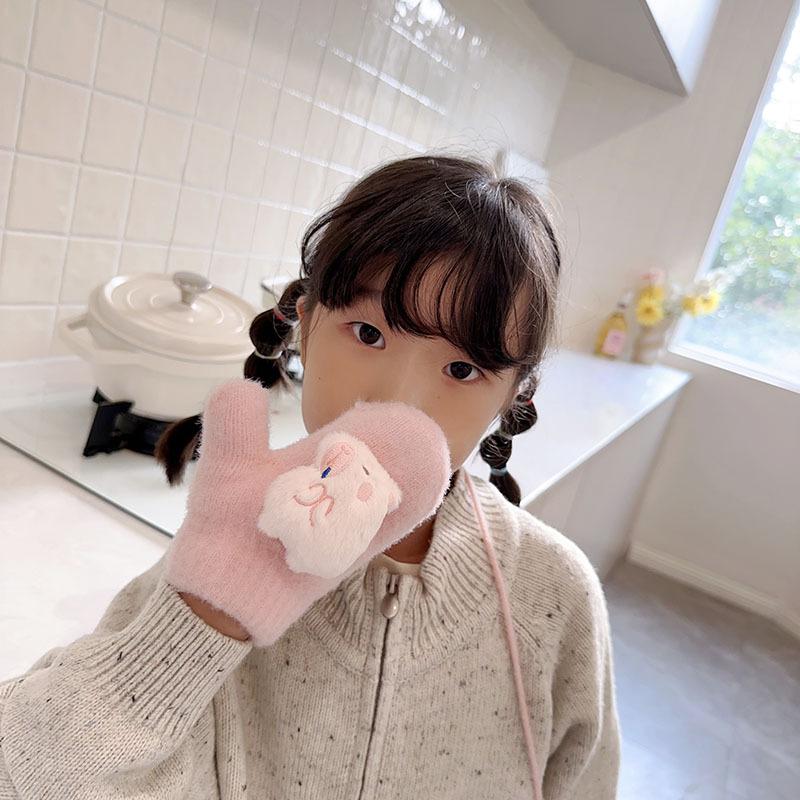 New Children's Gloves Autumn and Winter Korean Cartoon Cute Kapibara Velvet Thickened Warm Baby Gloves