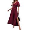Abito Midi Bodycon da Donna Scollo a V Manica Corta Spacco Alto Multicolore Abito Elegante