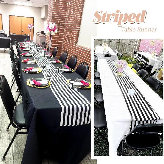 10 Pcs Striped Plastic Table Runner 14 X 108 Inch Black and White Disposable Table Runner for Birthday Parties Wedding Decorations Baby Shower Racing