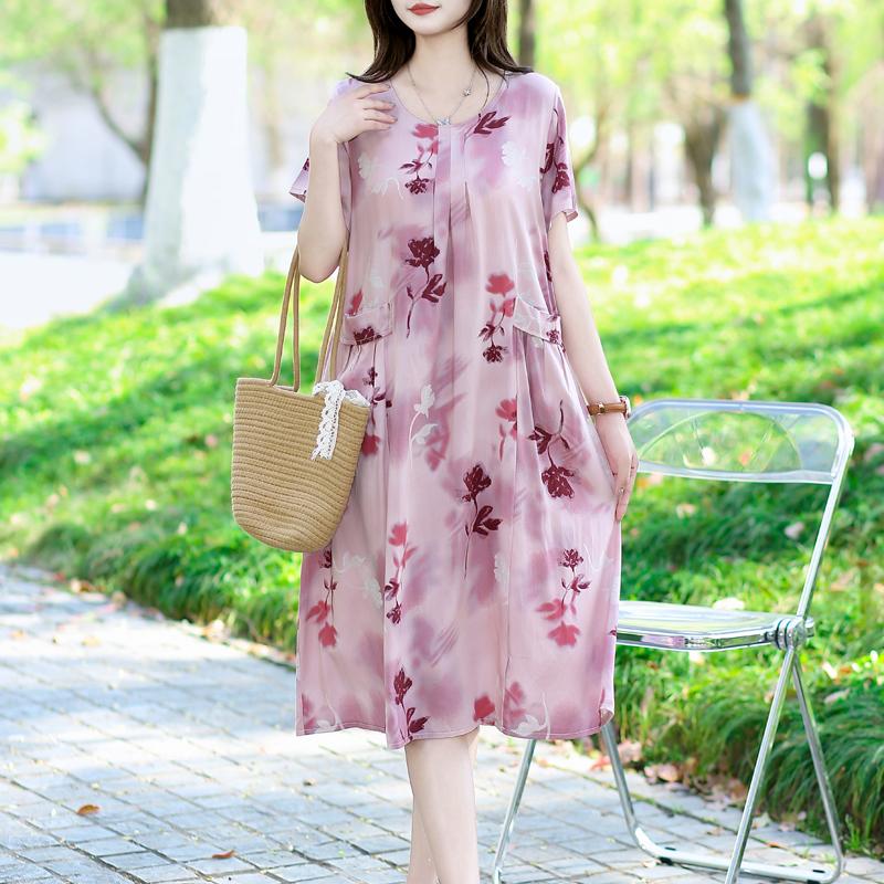 Summer Dresses O-neck Print Long Dress Short Sleeve Women Long Dresses Bohemian Cotton Style Loose Dresses Women Clothing