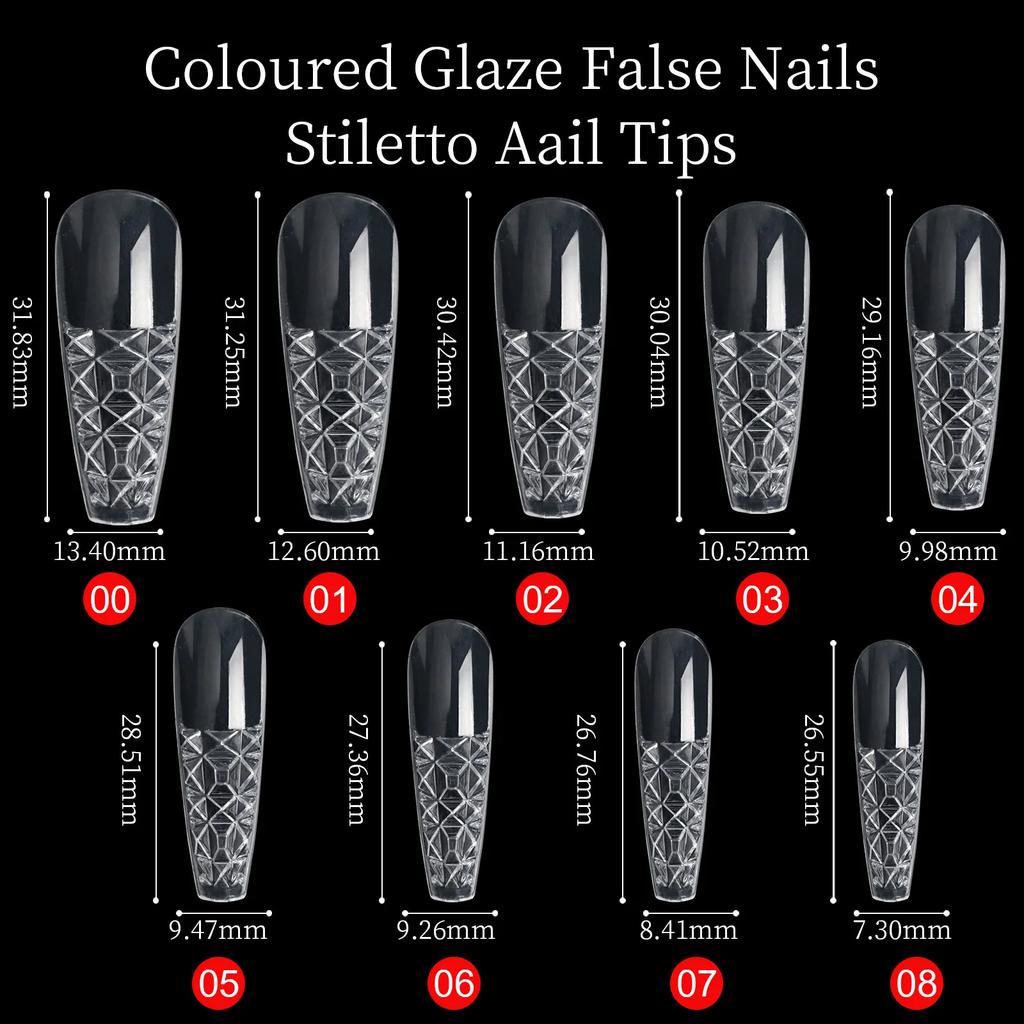3D 120pcs/Box Long False Press On Acrylic Nails Coloured Glaze False Nails Stiletto Aail Tips For Extension Manicure Art Design