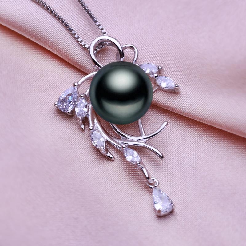 seniko 10-11mm Big Freshwater Pearl Fashion Green Austrian Crystal Leaf Necklaces For Women