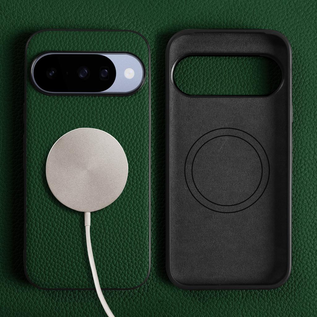 For Magsafe Lychee Genuine Leather Case For Google Pixel 10 Pro XL 10A 9 8 7 6 9A 8A 7A 6A Phone Back Cover Cases Magnetic Coque