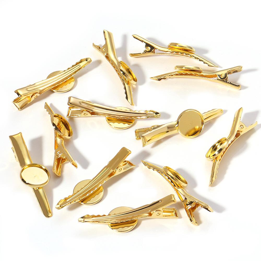 10pcs 12mm Iron Hairpin Hair Clips Metal Pointed Hairclip With Tray Hairpin Base Setting Cabochon Cameo For DIY Hair Accessories