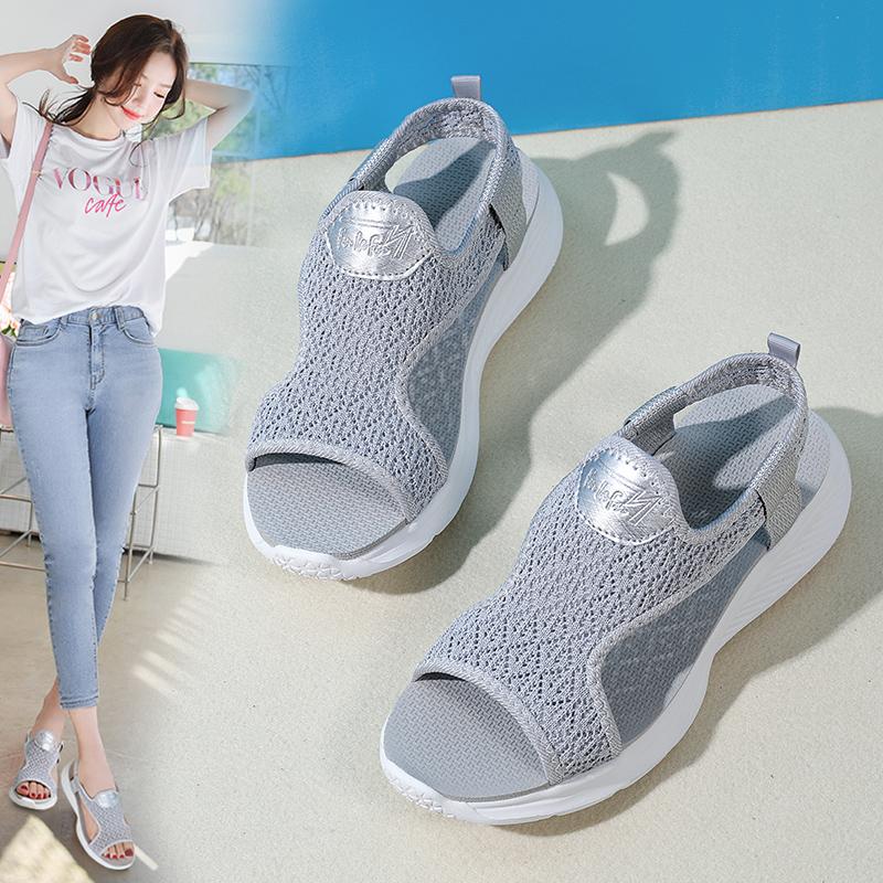 Women's Sandals Beach Shoes Summer Lace Mesh Sport Shoes for Girl Open Toe Casual Walking Black Sandals Large Size