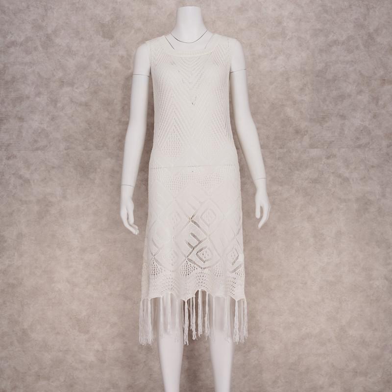 2022 Casual Knit Bikini Cover Up Sexy Recorte Sin mangas Fringe Slim Fit Mini Vestido Verano Mujer Ropa de playa Traje de baño Cubrir Q1398