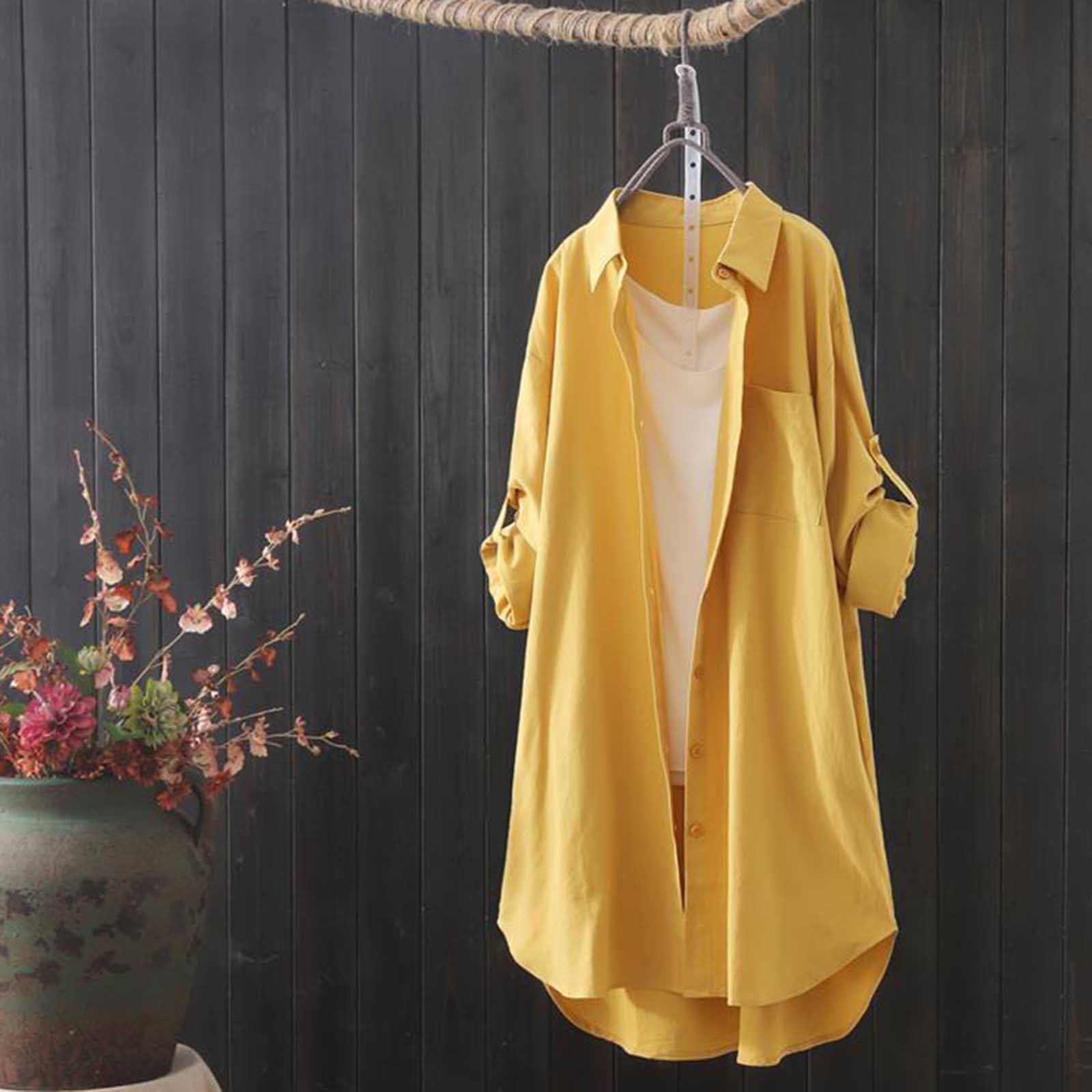 

Женская мода, однотонный свободный повседневный кардиган, тонкая внешняя блузка, топ L жёлтый