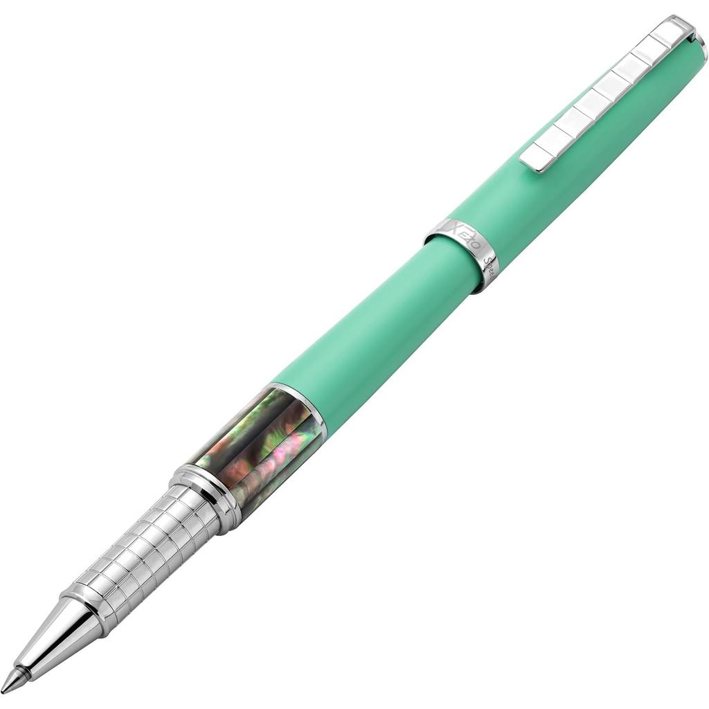 Xezo Speed Master Fine Rollerball Lightweight Brass Body with Chrome Matte Aqua Green and Tahitian Black No Two Pens Are Exactly Pen. Plating, Finish,