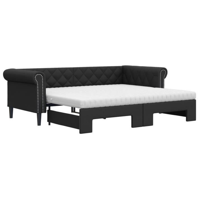 VidaXL Daybed with Trundle and Mattress Black 90x200 Cm Faux Leather 3197727