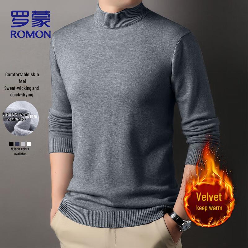 ROMON Men's Slim Fit Fleece Lined Half-High Collar Pullover Sweater