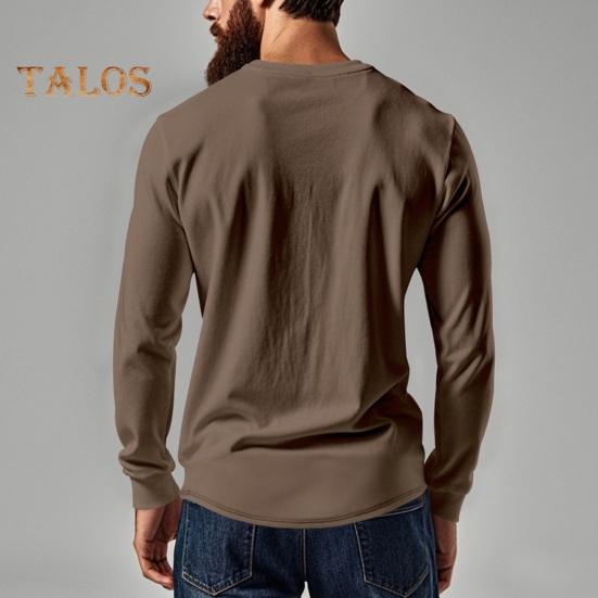 Men Spring Autumn Top Button Decor V Neck Long Sleeves Solid Color Pullover T-shirt Stretchy Slim Fit Fitness Sport Top