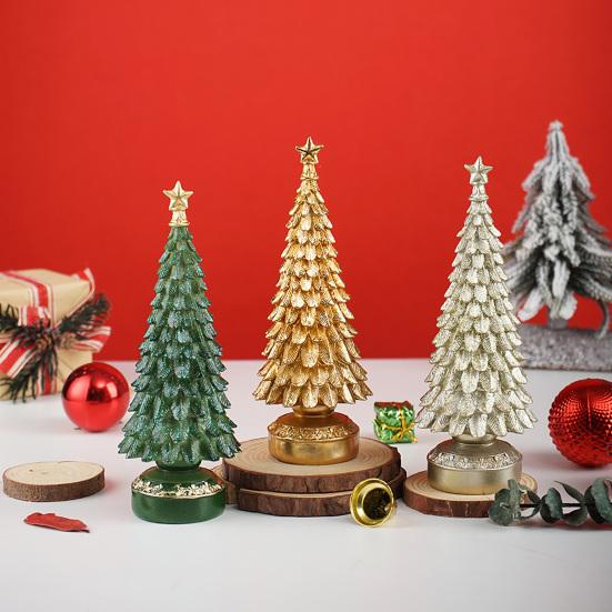 Resin Christmas Tree Figurine Small Tabletop Christmas Tree Decoration with Star Topper
