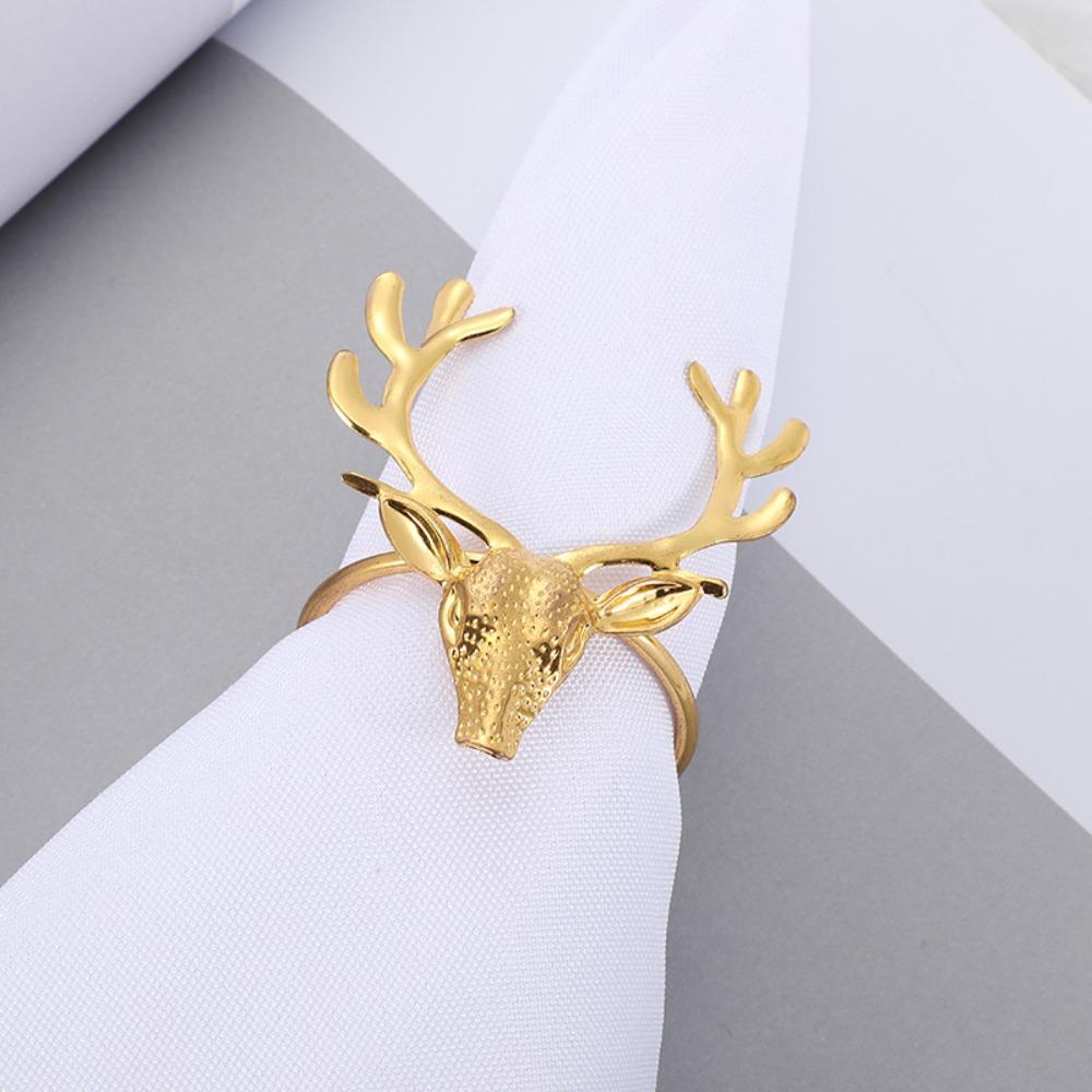 6Pcs Gold/Silver Christmas Deer Napkin Ring Electroplated Napkin Buckle Hotel