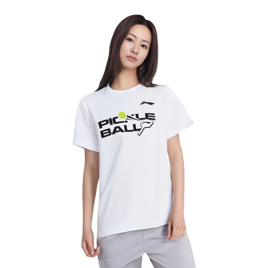 Li Ning Pickleball Serie Buchstaben Rundhals Bequem Atmungsaktiv Vielseitig Kurzarm T-Shirt Unisex Oberteile Standard-Weiß AHSUF83-2