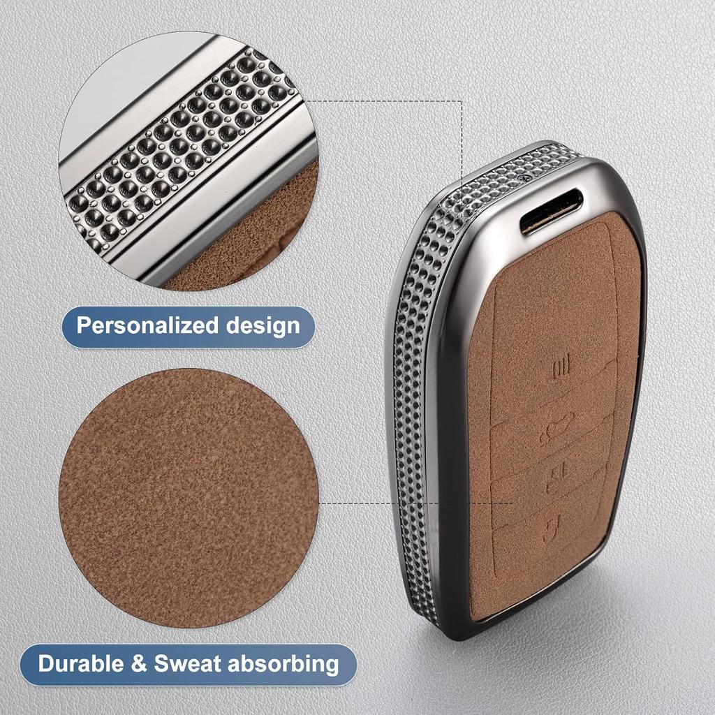 YO&YOYE Compatible with Toyota Key Fob Cover with Keychain Leather Key Case Protector for Avalon Camry Corolla RAV4 Sequoia Highlander Smart Key