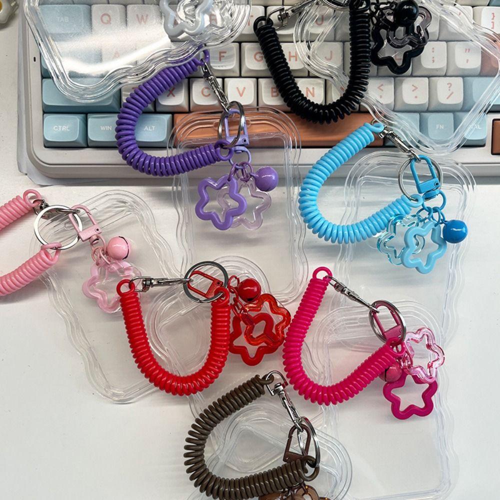 Soft Silicone Kpop Photocard Holder With Star Keychain Spring Rope Transparent Card Holder Sliding Cover