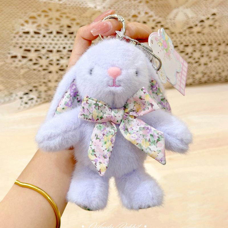 15cm Easter Bunny Keychain Plush Toy Cute Bow Rabbit Multicolored Stuffed Animal Plushies Dolls Happy Easter Day Gifts For Girls