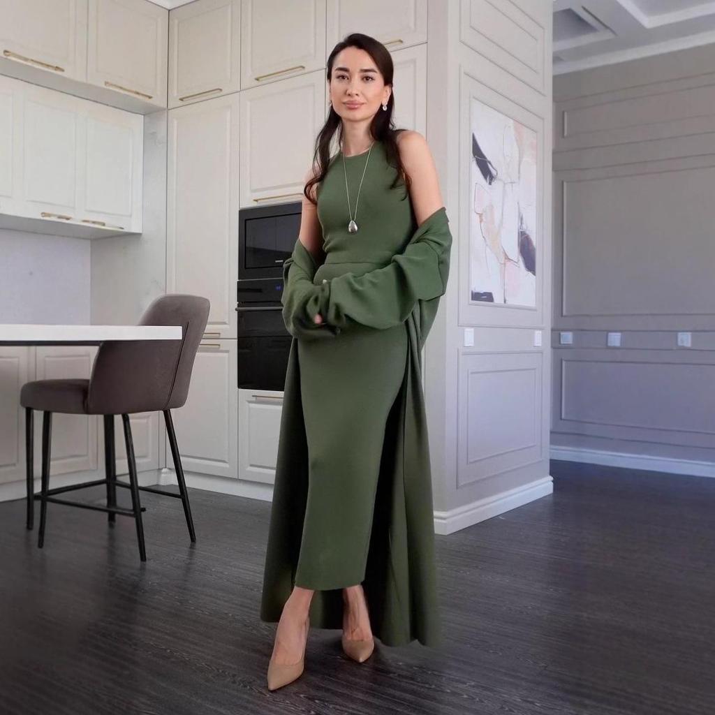 2025 Autumn Elegant Wool Knit Dress & Long Cardigan Set