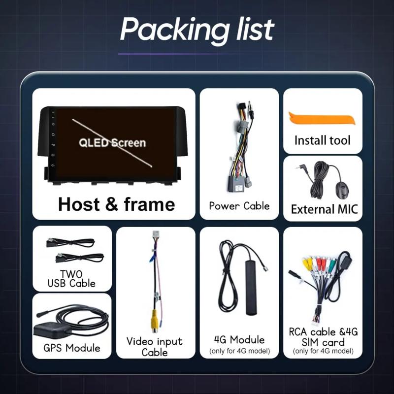 Android 14 Car Radio for Honda Civic 2016 2017 2018 2019 2020 Multimedia Player Carplay Auto GPS QLED Screen Stereo No 2din Din