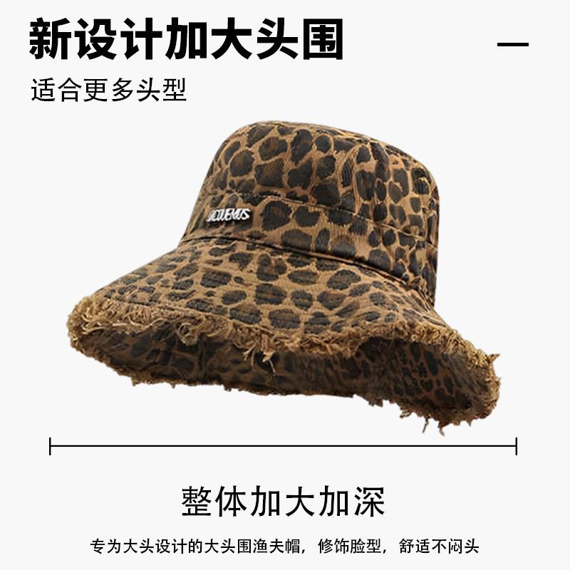 Leopardenmuster Hot Girl Fransenrand Bucket Hat Trendy Vielseitig Outdoor Faltbarer Sonnenhut