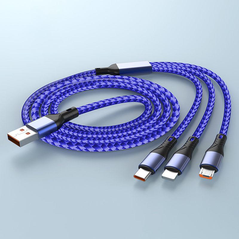 Fast Cable 3in1 Data 66w Charging Mobile Phone Charging Cable Typec Iphone Android Super Fast Charging Cable