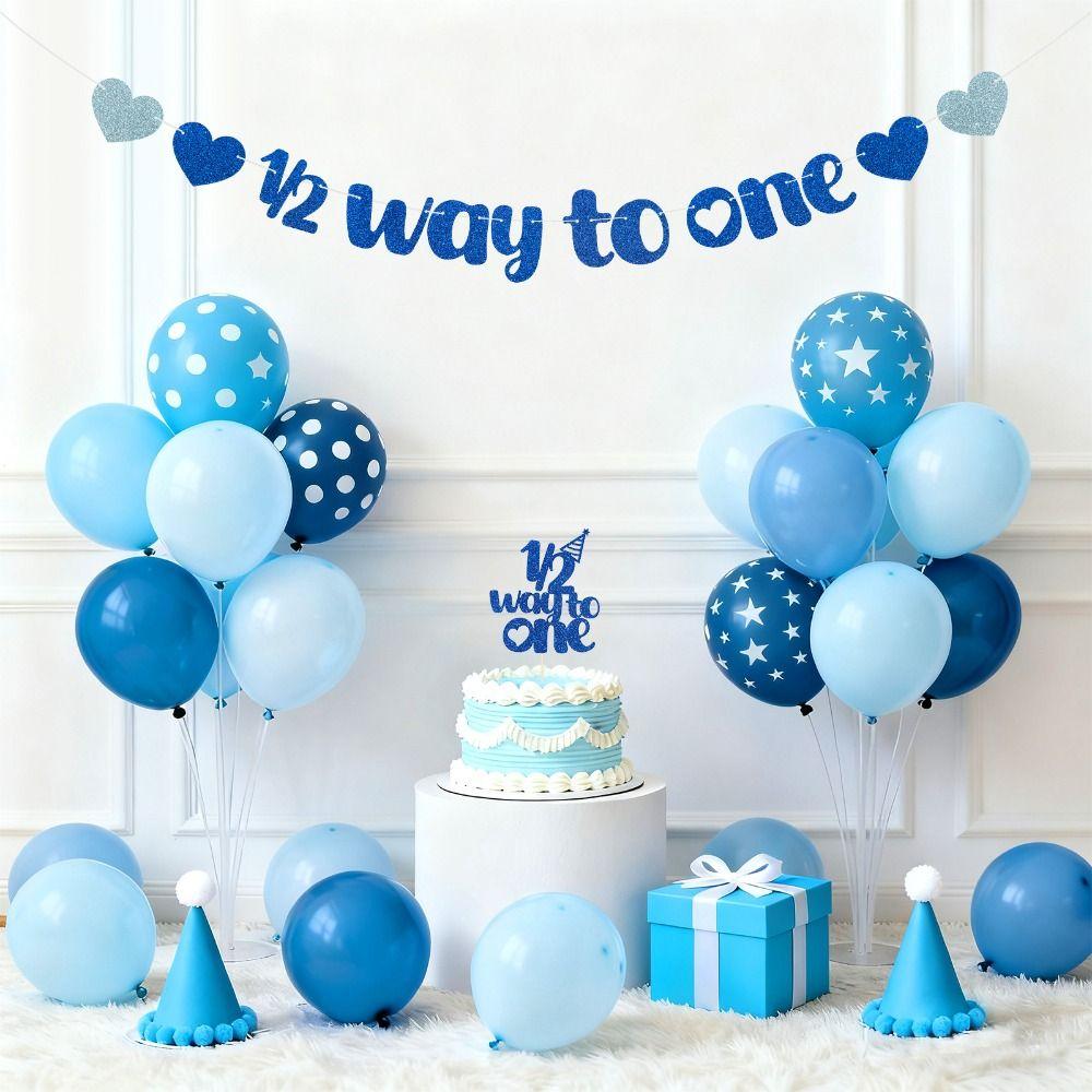 2 Stück Half Way To One 1/2 Geburtstagskuchen-Topper 6 Monate Geburtstag Dekorationen für Babygeburtstag