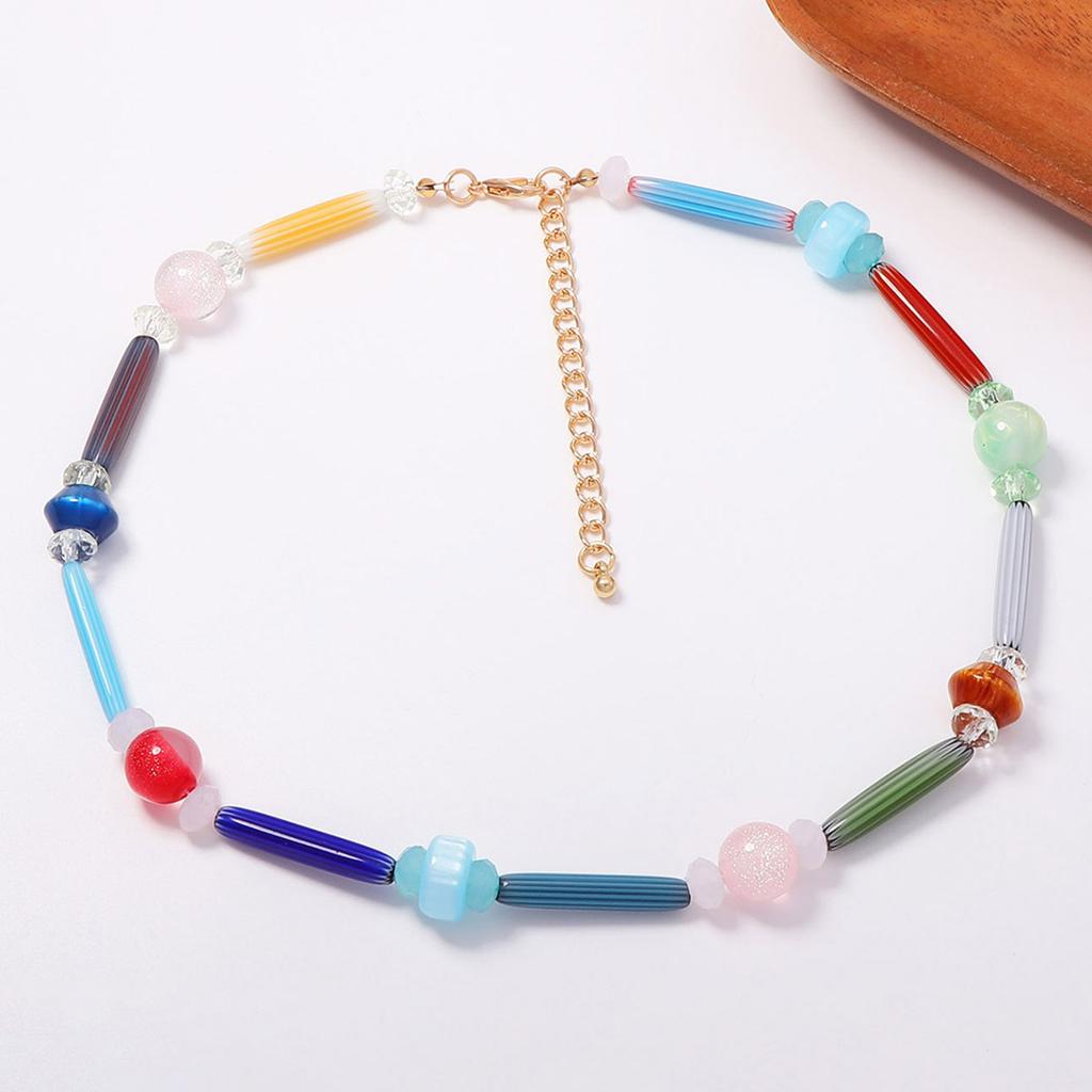 Retro niche design contrasting colors irregular geometric beaded necklace summer atmosphere women's item jewelry