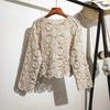 Lace Small Shawl Cotton Cardigan Female Spring and Summer O Neck Long Sleeve Solid Casual Versatile Hollow Cardigan Female