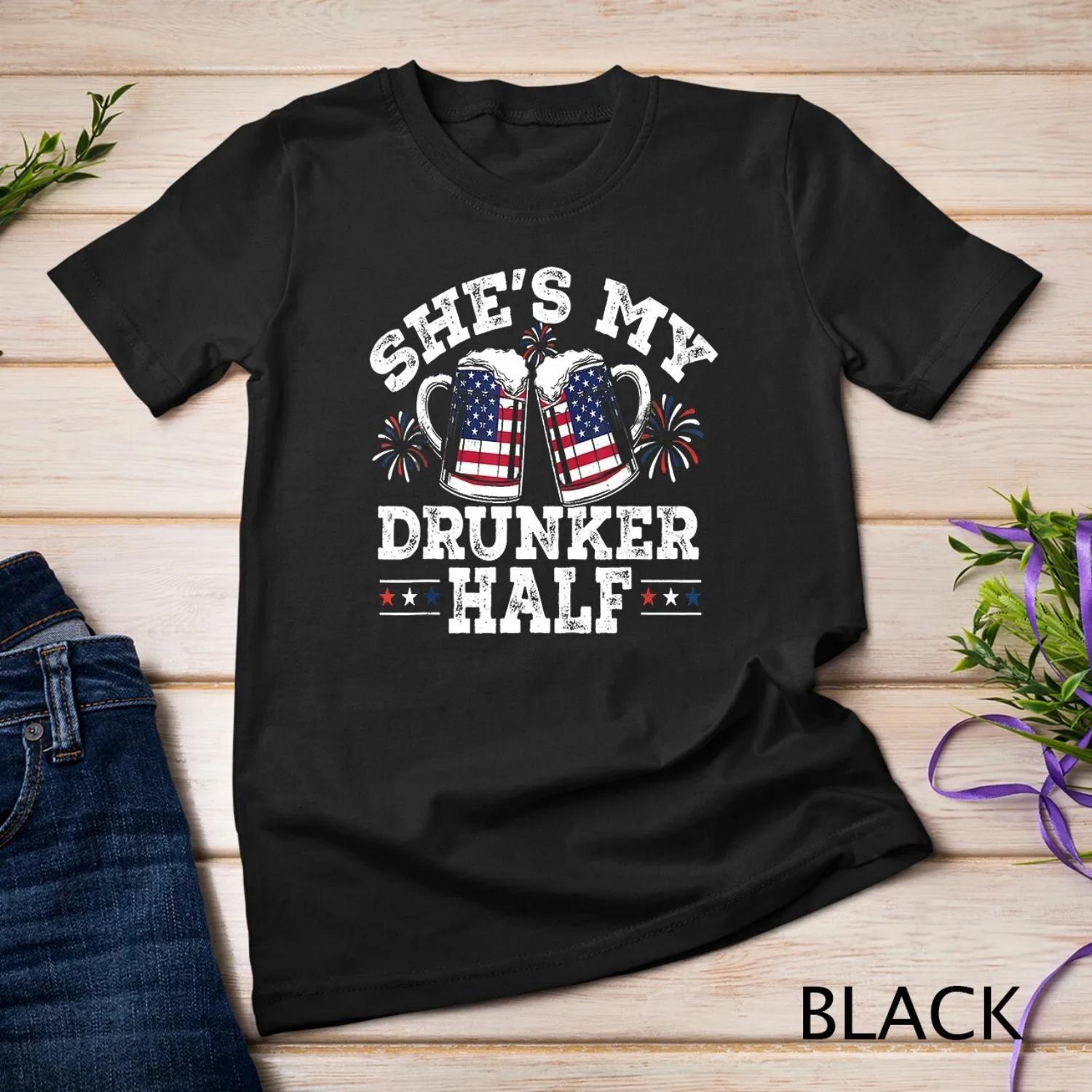 She s My Drunker Half Funny Beer Couple Matching 4th Of July T shirt S чёрный