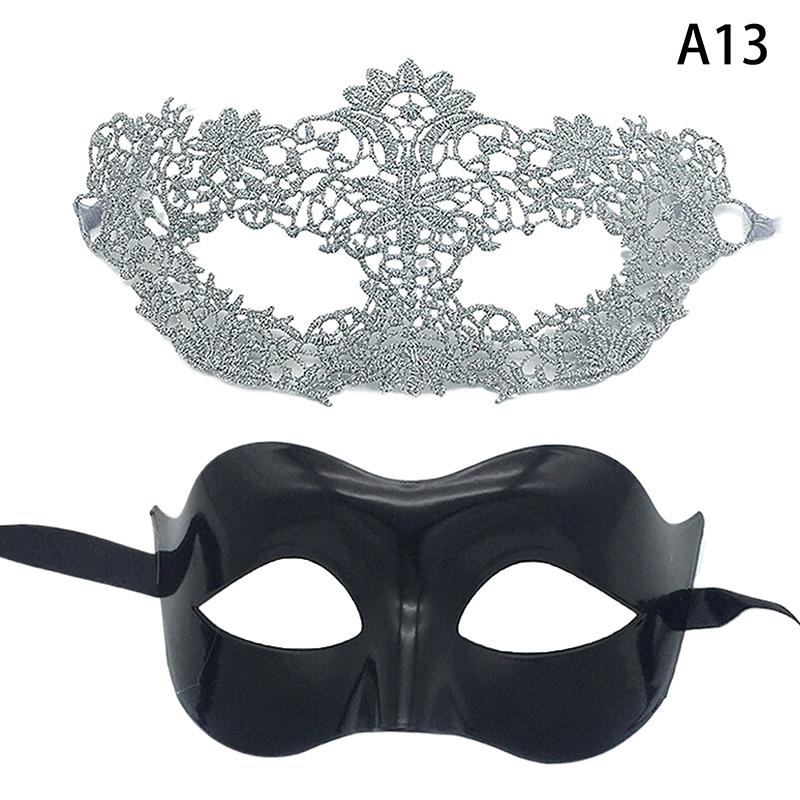 2Pcs Elegant Black Lace Masquerade Mask Set For Couples Perfect For Venetian Party Mardi Gras And Halloween Celebrations