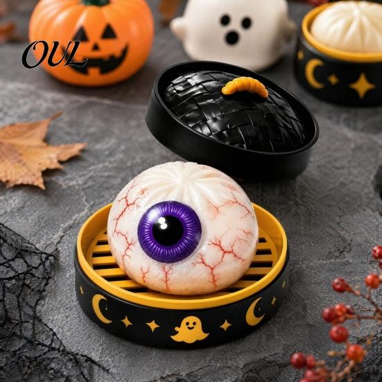 Spooky Halloween Decor Decompression Toy, with Glitter Squishy Dumpling Pumpkin/Eyeball/Ghost Shape, Portable Anxiety Relief Gifts Stress Sensory
