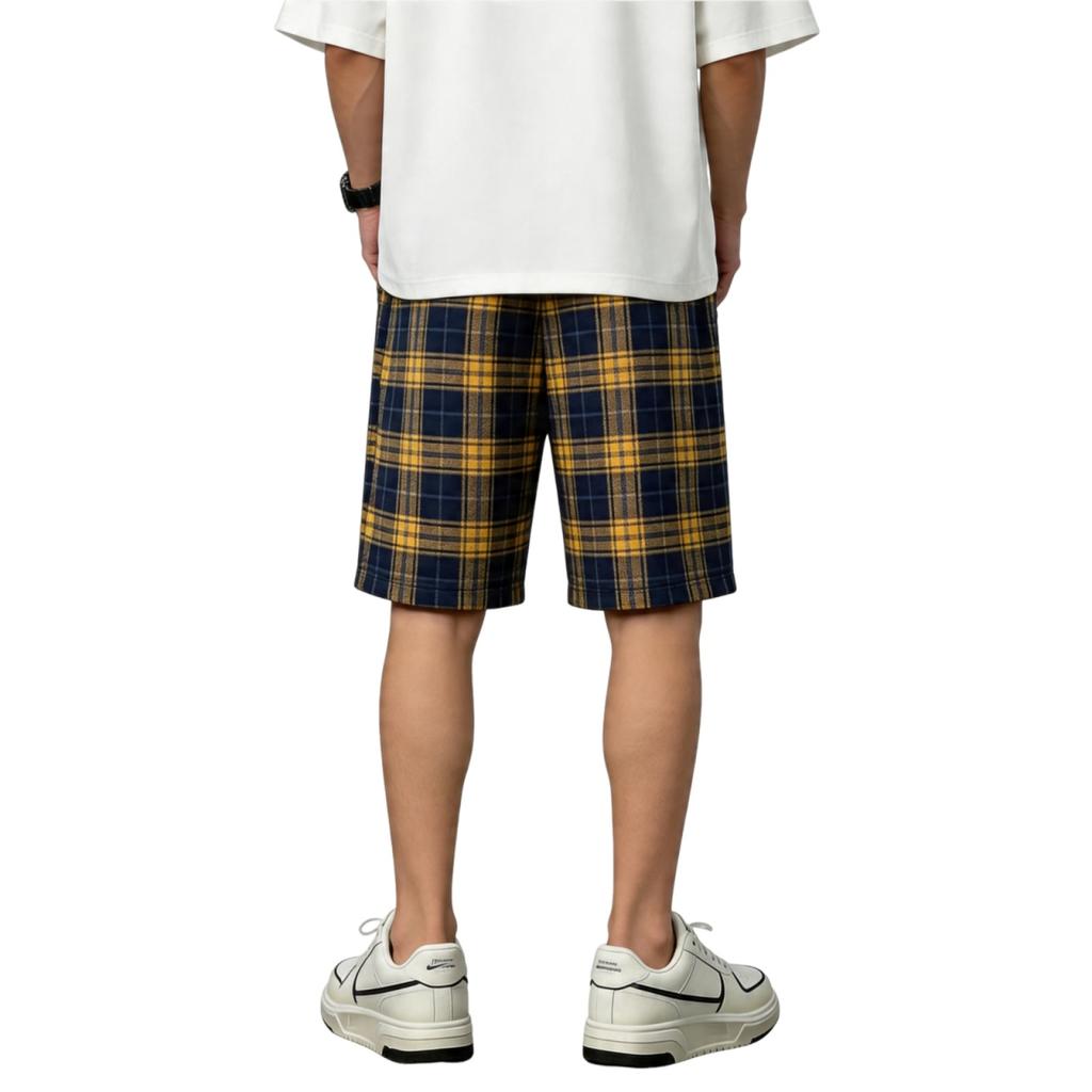 Men Drawstring Waist Plaid Print Casual Shorts Relaxed Fit Lightweight Breathable Fabric Knee Length Summer Bottoms