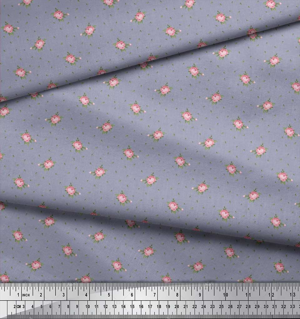 Soimoi Japan Crepe Satin Fabric Leaves & Rose Floral Printed Craft Fabric by the Metre 42 Inch