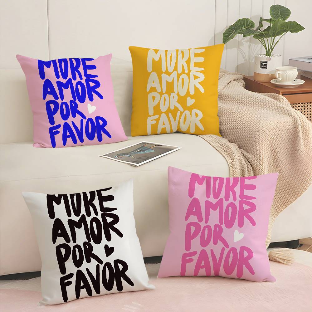 Maximalist More Amor Por Favor Quotes Pillow Case Sofa Decorative Home Double-sided Printing Short Plush Cushion Pillow Cover