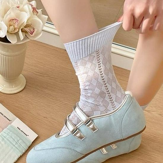 Women's Ballet-Style Mid-Calf Slouch Socks - Thin, Breathable, Diamond Mesh Design, Hollow, Boneless, Great for Summer