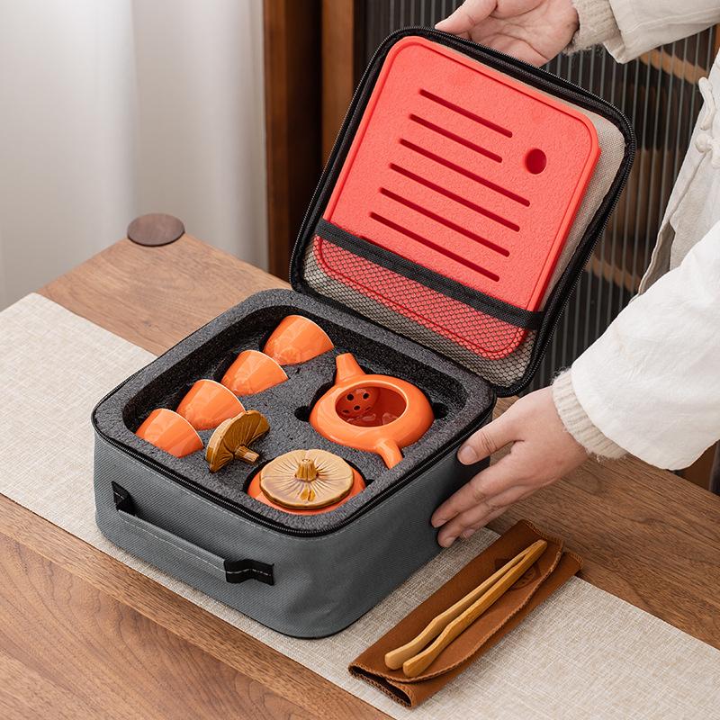 

Travel tea set, gift set, Spring Festival to send customers practical ceramics, a pot of four cups of persimmons Ruyi set
