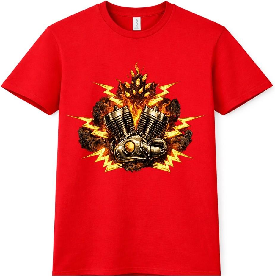 Motorcycle Engine T Shirt Flaming V Twin Biker Vintage Motor Graphic Tee S
