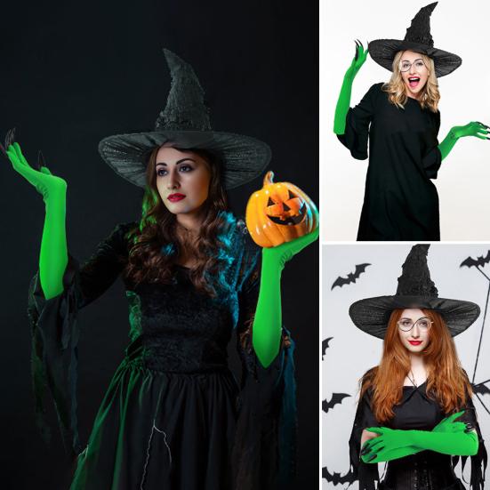 Witch Costume Accessory Set Black Witch Hat Round Frame Glasses Green Claw Gloves Set