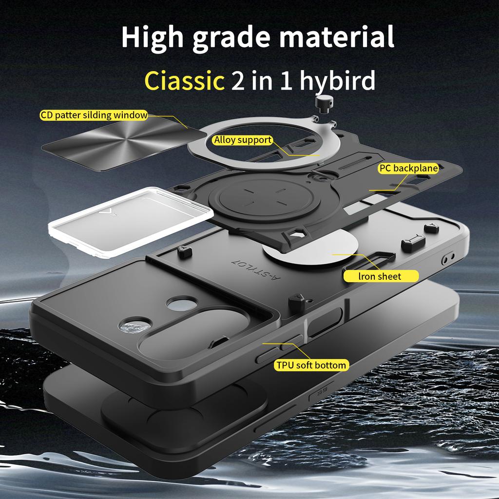 Dla Redmi 15C 171MM/Redmi 15C 173MM Obrotowa Przesuwana Osłona Obiektywu Magnetyczne Etui Ochronne na Telefon