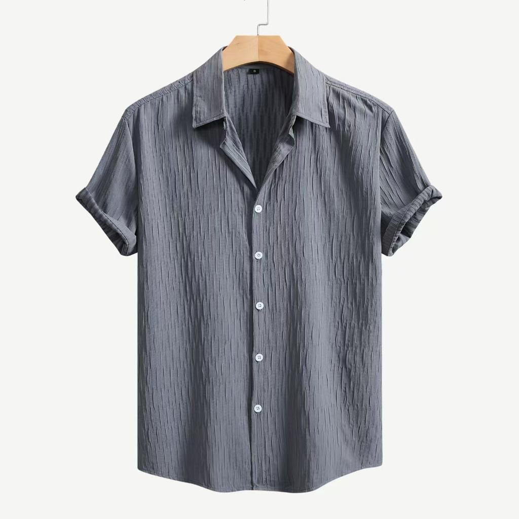 Spring Summer New Men's Solid Color Short-sleeved Shirt Cardigan Lapel Beach Fashion Shirt Men