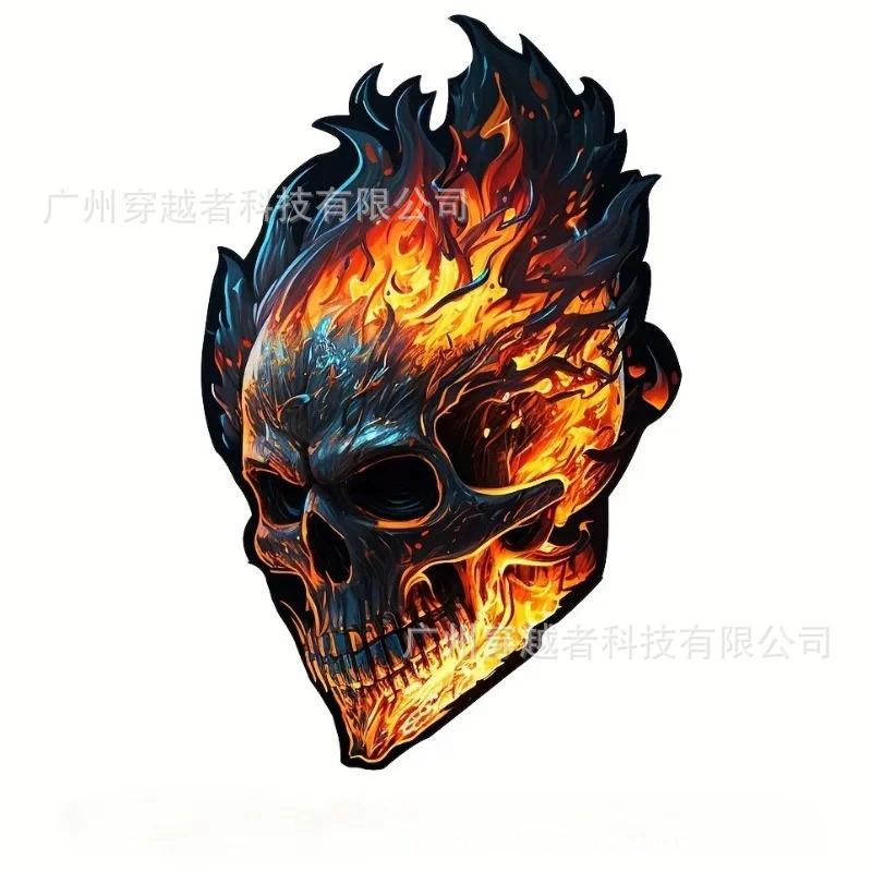 Pegatina de coche con diseño de calavera de fuego para ventana y carrocería, adhesivo de vinilo duradero