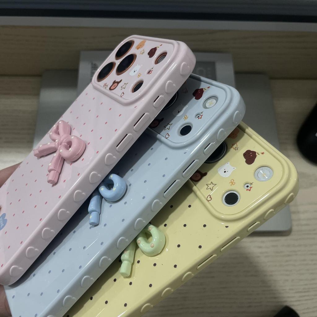 Custodia iPhone 17 Pro con Fiocco a Pois 3D | A Forma di Cuore, Protezione in TPU Antiurto