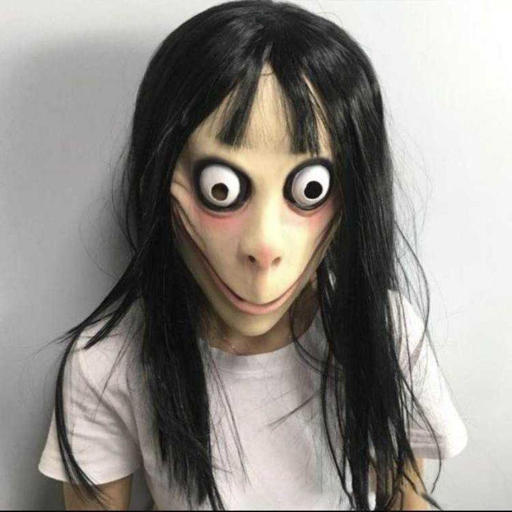 

Scary Halloween Ghost Mask Headgear Wig Latex MoMo Maske Momo Scary Mask Men Momo