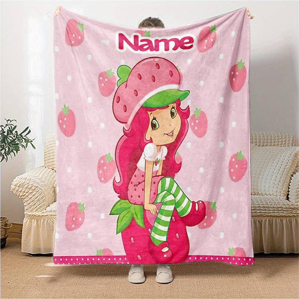 Custom Name Strawberry Shortcake'S Sweet World Party Blanket For Couch Bed Plush Cozy Fuzzy Blanket Super Soft Warm Blankets For Fall And Winter 09162