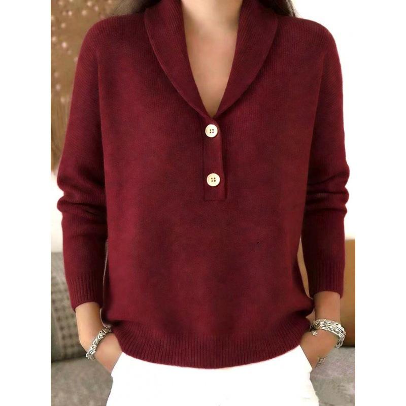 2026 Women's Polo Collar Knit Sweater - European & American Style, Solid Color, Casual Fashion for Autumn & Winter