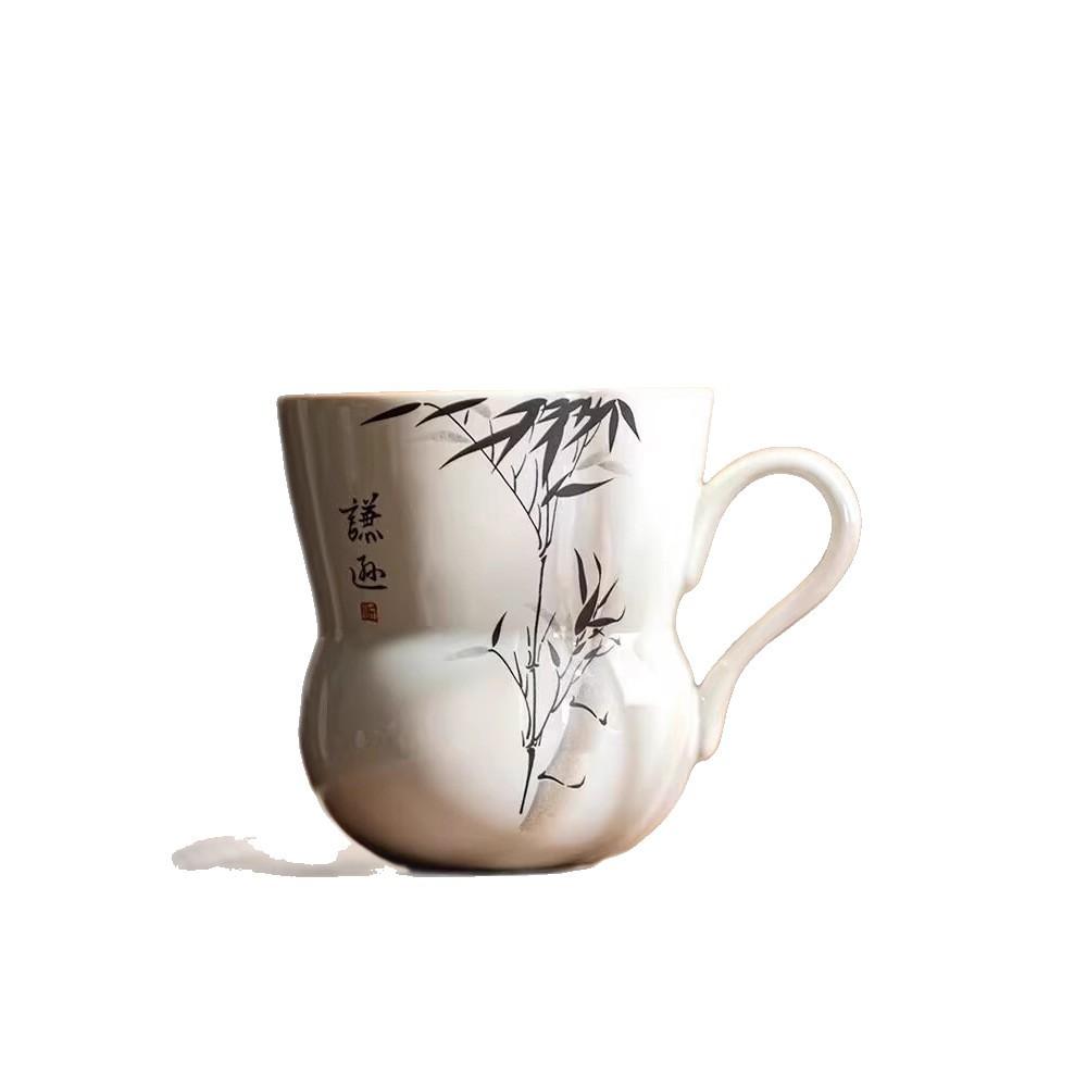 Plant Ash Ink Bamboo Gourd Teacup Ceramic Household Student Dormitory Drinking Cup Tea Coffee Cup Office Cup
