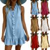 Women's Summer Fashionable Color Sexy V-neck Sleeveless Casual Cotton Linen Ruffle Edge Dress